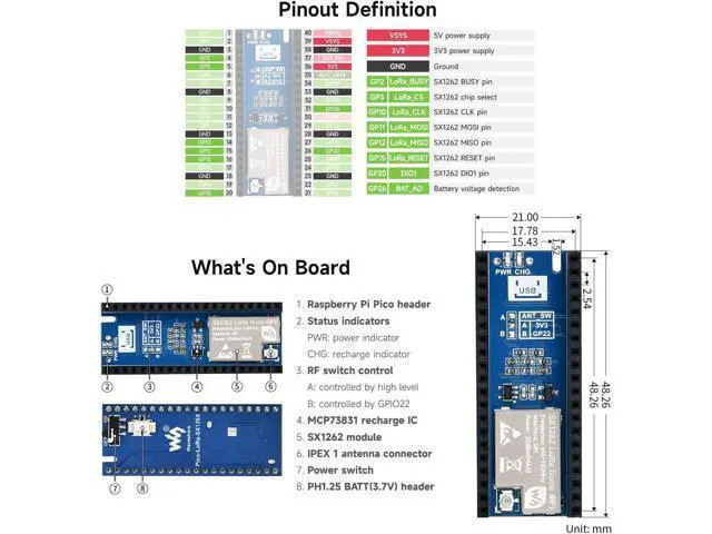 Alt view image 6 of 6 - Waveshare Pico SX1262 LoRa Node Module, Compatible with Raspberry Pi Pico, LoRaWAN Protocol Support, Long Range, Low Power, High Sensitivity Wireless Communication for IoT Projects