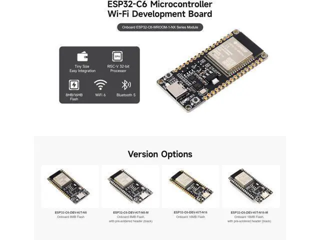Alt view image 3 of 7 - ESP32-C6 Microcontroller, WiFi 6 Development Board, 160MHz Single-Core Processor, ESP32-C6-WROOM-1-N8 Module, Supports USB and UART Development with Pre-soldered Header