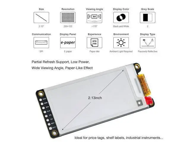 Alt view image 2 of 6 - 2.13inch E-Ink Paper HAT Display Module Electronic Whiteboard NVMe M.2 SSD PCIe Compatible with Raspberry Pi 5/4B/3B+/3B/2B/A+/Zero W//Zero 2 W