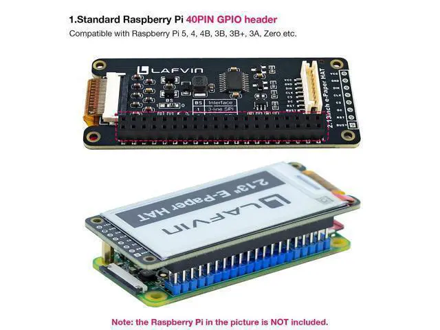 Alt view image 3 of 6 - 2.13inch E-Ink Paper HAT Display Module Electronic Whiteboard NVMe M.2 SSD PCIe Compatible with Raspberry Pi 5/4B/3B+/3B/2B/A+/Zero W//Zero 2 W