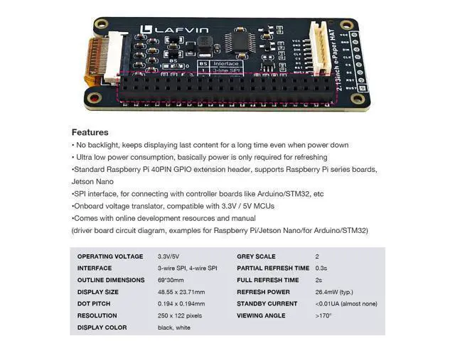 Alt view image 5 of 6 - 2.13inch E-Ink Paper HAT Display Module Electronic Whiteboard NVMe M.2 SSD PCIe Compatible with Raspberry Pi 5/4B/3B+/3B/2B/A+/Zero W//Zero 2 W