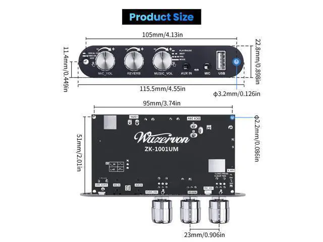 Alt view image 7 of 7 - Bluetooth5.3 Mini Amplifier Board 100W Mono Power Amp with TWS Box, Karaoke Audio Amps Module with Boost for Home/Outdoor DIY Speakers, DC 9-24V, MIC and Reverb, Supports BT/USB/AUX Inputs