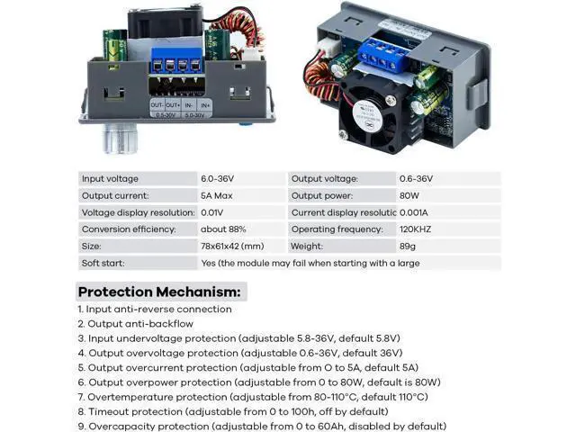 Alt view image 6 of 7 - DC DC Buck Boost Power Converter CC CV 0.6-36V 5A 5V 6V 12V 24V Power Module Adjustable Voltage Regulated Laboratory Power Supply