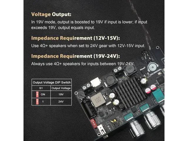 Alt view image 5 of 6 - TW100U 100W Mono Amplifier Board, TPA3116D2 Digital Power Amp Module with Built-in Step-up Voltage Circuit (19V/24V), Supports TWS Wireless Pairing, Bluetooth 5.3, AUX, USB Input, DC 12-24V