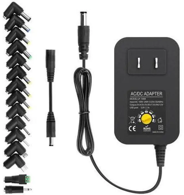 Main image of 30W Universal AC to DC Power Adapter Adjustable Power Supply 3V 4.5V 6V 9V 12V 2A 1A DC Adapter AC 100-240V to DC 3-12V Multi Voltage Switching Power Adapter with 15 Tips + Polarity Converter