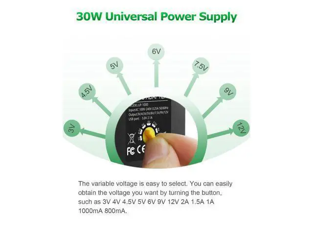Alt view image 3 of 7 - 30W Universal AC to DC Power Adapter Adjustable Power Supply 3V 4.5V 6V 9V 12V 2A 1A DC Adapter AC 100-240V to DC 3-12V Multi Voltage Switching Power Adapter with 15 Tips + Polarity Converter