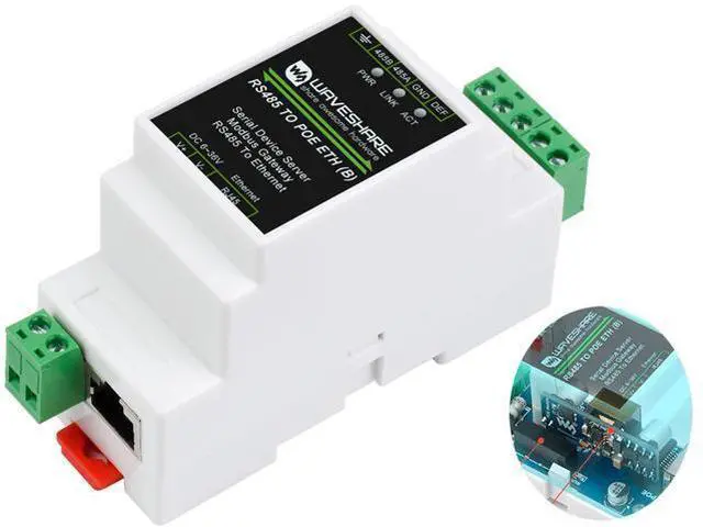 Main image of waveshare RS485 to RJ45 Ethernet with POE Function Modbus/MQTT Gateway, Bi-Directional Transparent Data Transmission Between RS485 and Ethernet, 6~36V DC Screw Terminal, or PoE Port Power Supply