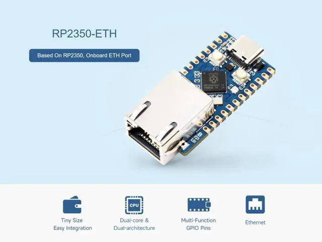 Alt view image 2 of 5 - Waveshare RP2350 ETH Dev Board: RP2350 Ethernet Port Module, Onboard ETH, 14 Multi-function GPIO Pins, Tiny Size, Easy Integration, Linux Compatible, Ethernet Connectivity