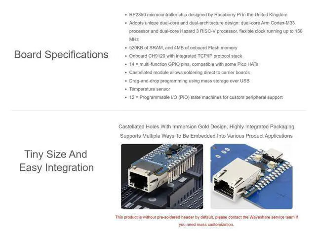 Alt view image 3 of 5 - Waveshare RP2350 ETH Dev Board: RP2350 Ethernet Port Module, Onboard ETH, 14 Multi-function GPIO Pins, Tiny Size, Easy Integration, Linux Compatible, Ethernet Connectivity