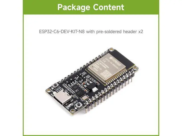 Alt view image 2 of 5 - 2PCS Waveshare ESP32-C6 Microcontroller, WiFi 6 Development Board, 160MHz Single-Core Processor, ESP32-C6-WROOM-1-N8 Module, Supports USB and UART Development with Pre-soldered Header