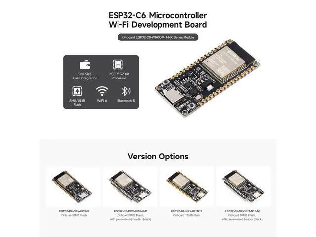 Alt view image 3 of 5 - 2PCS Waveshare ESP32-C6 Microcontroller, WiFi 6 Development Board, 160MHz Single-Core Processor, ESP32-C6-WROOM-1-N8 Module, Supports USB and UART Development with Pre-soldered Header