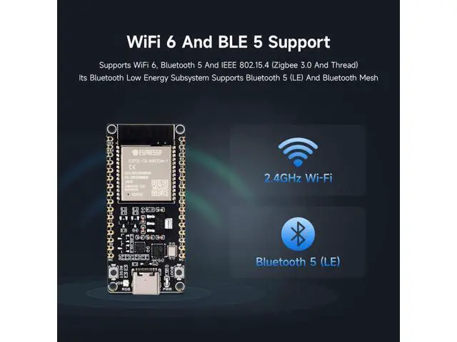 Alt view image 5 of 5 - 2PCS Waveshare ESP32-C6 Microcontroller, WiFi 6 Development Board, 160MHz Single-Core Processor, ESP32-C6-WROOM-1-N8 Module, Supports USB and UART Development with Pre-soldered Header