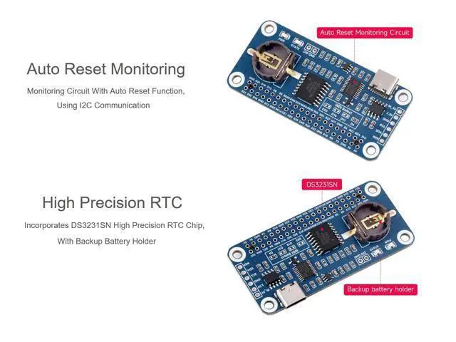 Alt view image 4 of 5 - RTC WatchDog HAT for Raspberry Pi 4B/3B+/3B/2B/Zero W/Zero WH/Zero 2W /Jetson Nano, Onboard DS3231SN High Precision RTC Chip, Real Time Clock, Watchdog, Auto Reset Monitoring, All in One Module
