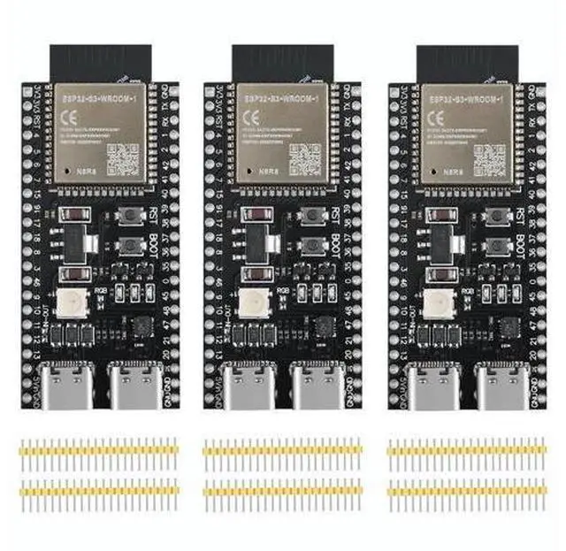 Main image of YEJMKJ 3pcs ESP32 S3 Development Board ESP N8R8 WROOM 32 S3 WiFi + Bluetooth MCU Module, Dual Type-C ESP32-S3-WROOM-1 Cores Microcontroller Processor Integrates Complete Wi-Fi and BLE Functions