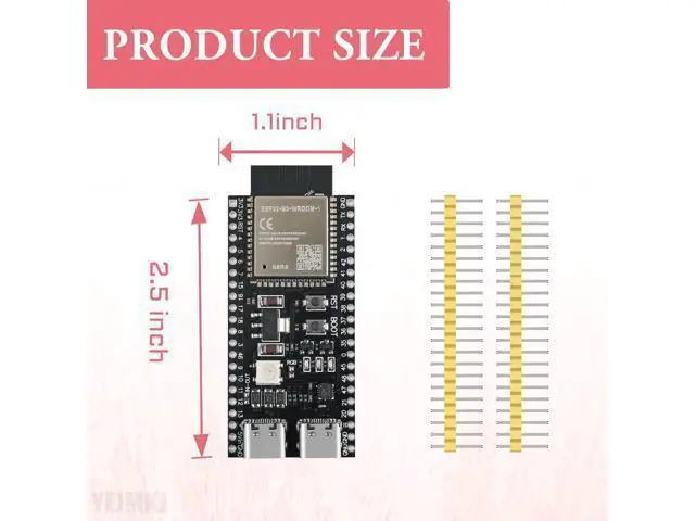 Alt view image 5 of 5 - YEJMKJ 3pcs ESP32 S3 Development Board ESP N8R8 WROOM 32 S3 WiFi + Bluetooth MCU Module, Dual Type-C ESP32-S3-WROOM-1 Cores Microcontroller Processor Integrates Complete Wi-Fi and BLE Functions