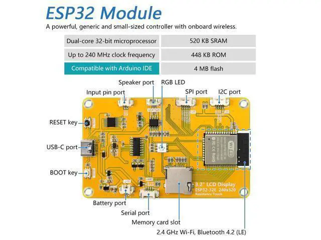 Alt view image 3 of 5 - Freenove ESP32 Display CYD, 3.2 Inch Touchscreen Monitor, 240x320 Pixel IPS TFT LCD Screen ST7789 Driver, Dual-core 32-bit 240 MHz Microcontroller WiFi+BT, C Code LVGL Example Projects Tutorial