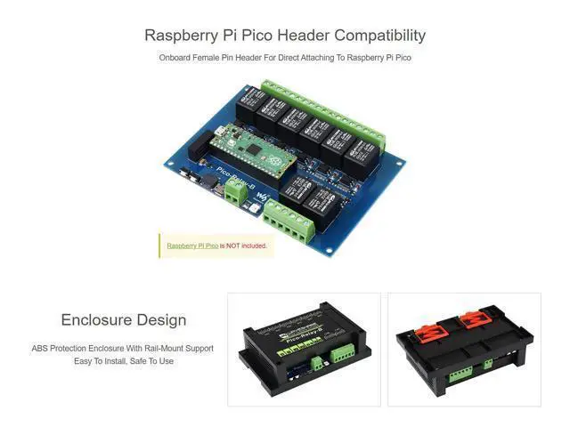 Alt view image 4 of 5 - Waveshare Industrial 8-Channel Relay Module for Raspberry Pi Pico Power Supply Isolation Photocoupler Isolation
