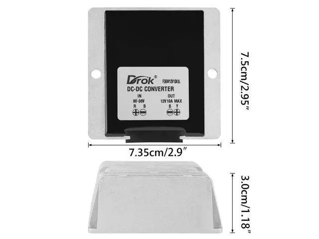 Alt view image 2 of 5 - DROK Boost Buck Converter 9V-36V to 12V 10A 120W Aluminium Shell Waterproof Auto Step Up Down Voltage Regulator 12V Volt Transformer for Car Audio Solar Power System LCD Television LED Display Screen