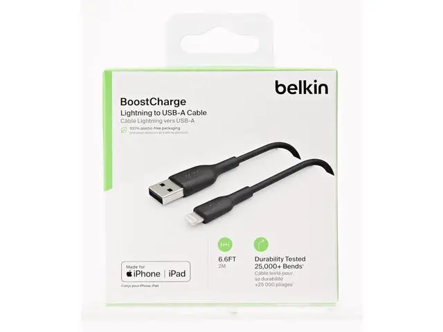 Alt view image 7 of 7 - BoostCharge Lightning Cable - 6.6ft/2M - MFi Certified iPhone Charger USB to Lightning Cable - iPhone Cable - iPhone Charger Cord - Charger - USB Phone Charger - Black