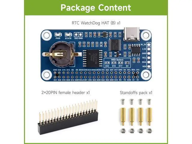 Alt view image 2 of 5 - Waveshare RTC WatchDog HAT (B) for Raspberry Pi, Onboard DS3231SN High Precision RTC Chip