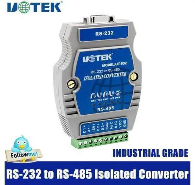 Main image of UOTEK RS-232 to RS-485 Converter Industrial Grade RS485 RS232 Adapter DB9 Connector with Isolation Surge & ESD Protection UT-502 Plug & Play