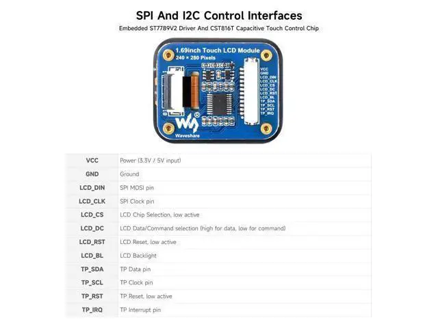Alt view image 5 of 5 - waveshare 1.69inch Round LCD, Compatible with Raspberry Pi 5, Display Module with Touch Panel, Micro LCD Display, 240x280 Resolution, IPS, SPI and I2C Communication, 262K Display Color