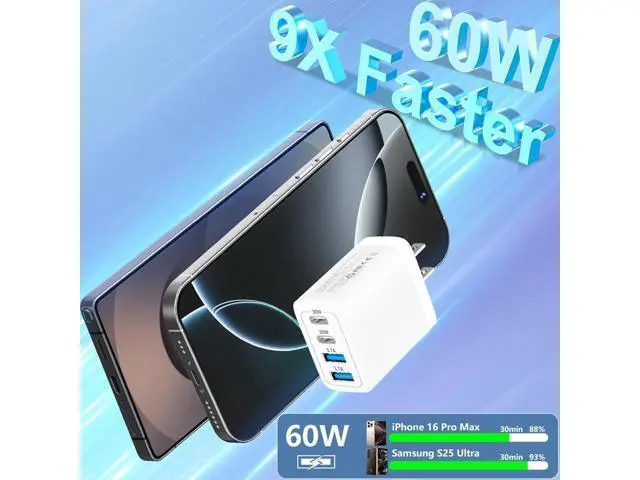 Alt view image 4 of 7 - USB C Charger Block, Linocell 2Pack 60W 4Port USB C Wall Chargers Adapter Dual PD&QC Power Type C Fast Charging USB-A Charger Compatible for iPhone 17 17 Pro Max 16 15 14 13 12 11/Galaxy S25 S24/Pixel