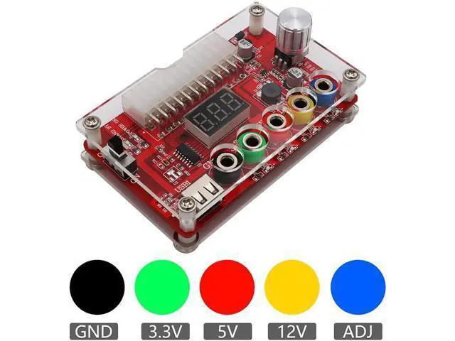 Alt view image 2 of 7 - ATX 24 Pins Power Supply Breakout Board and Acrylic Case Kit Module Adapter Power Connector Support 3.3V/5V/12V 1.8V-10.8V(ADJ)
