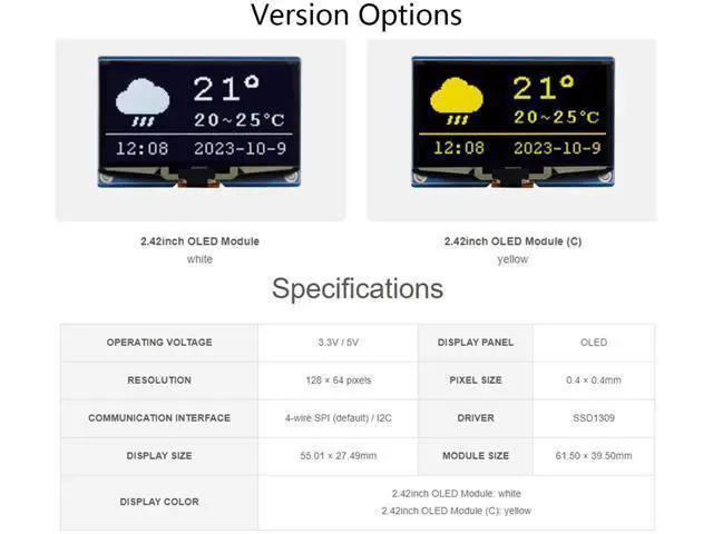 Alt view image 3 of 5 - waveshare 2.42inch OLED Display Module 12864 Resolution for Raspberry Pi/forArduino/STM32/ESP32/Jetson Nano, with SSD1309 Driver Chip SPI / I2C Communication 3.3V / 5V, White Display Color