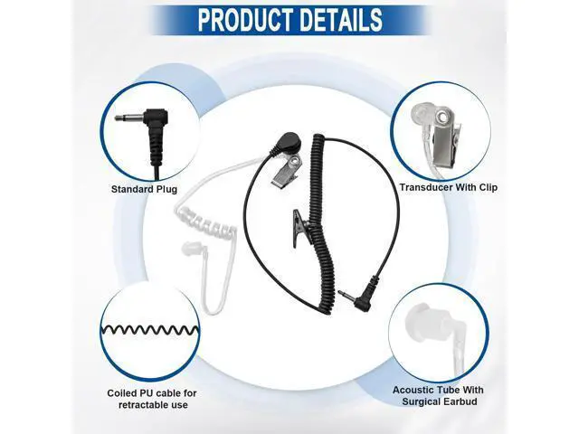 Alt view image 3 of 5 - 5 Pack 3.5mm Listen-only Earpiece for Motorola APX4000 APX6000 APX7000,1 Pin Listen Only Acoustic Tube Earbud Headset for Kenwood TK-2140 TK-2180 for BaoFeng Law Enforcement Surveillance Headset