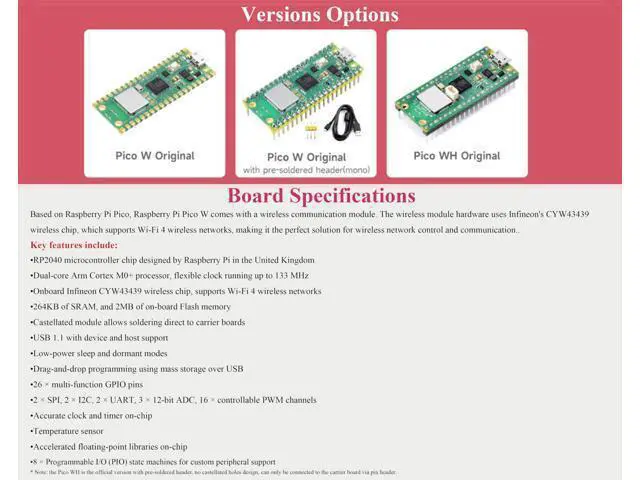 Alt view image 4 of 7 - Pre-Soldered Header Raspberry Pi Pico W, Built-in WiFi Support 2.4 GHZ Wi-Fi 4, Based on Official RP2040 Dual-Core Processor,Dual-core Arm Cortex M0+ ProcessorComes with Pico W Board and Case