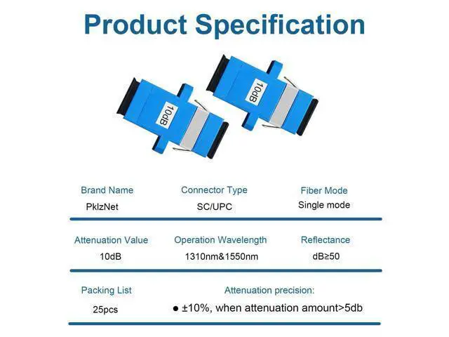 Alt view image 5 of 5 - PklzNet 25PCS 10dB SC-UPC Flange Fiber Optical attenuators Single Mode, Female to Female singal Attenuation Connector Fixed Direct Insert Adapter