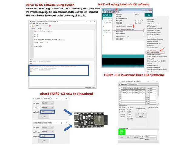 Alt view image 6 of 7 - 3PCS ESP32 S3 Development Board 2.4G WiFi BT Module Internet of Things ESP32-S3-WROOM-1 N16R8 MCU 44Pin 8M PSRAM with 1pc 50CM Type-C Cable Set