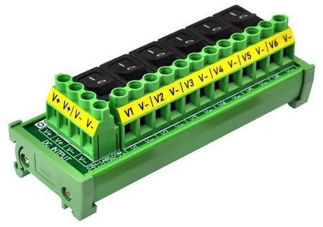 Main image of DIN Rail Mount 6 Channel Rocker Switch DC Power Distribution Strip Module