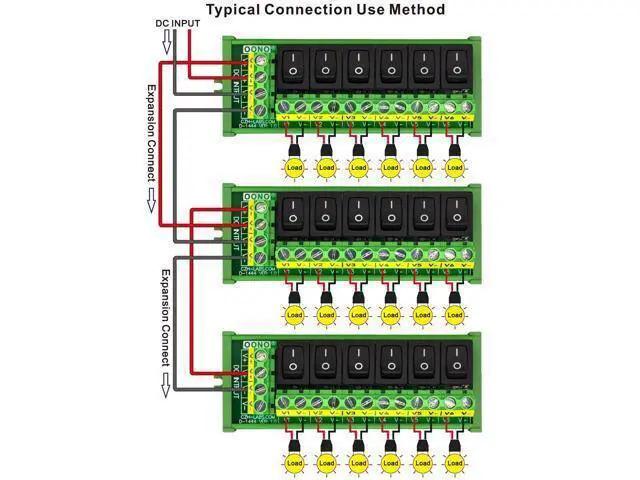 Alt view image 5 of 5 - DIN Rail Mount 6 Channel Rocker Switch DC Power Distribution Strip Module