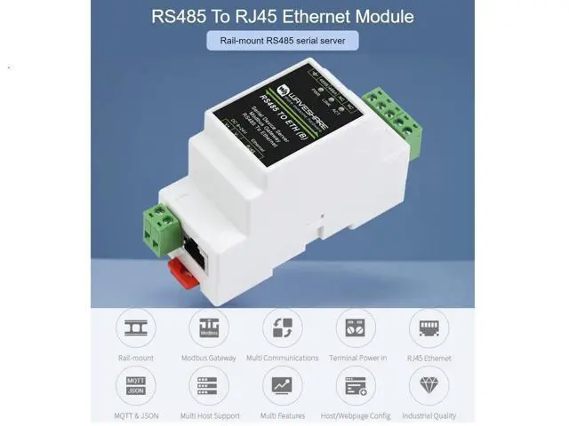 Alt view image 3 of 5 - waveshare RJ45 To RS485 Ethernet Module, Bi-Directional Transparent Transmission, Modbus Gateway Support, Multi Communication Modes