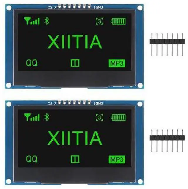 Main image of XIITIA 2pcs 2.42 inch 128x64 OLED LCD Display Module SSD1309 7 Pin SPI/IIC I2C Serial Interface for Arduino UNO R3 (Green Light)