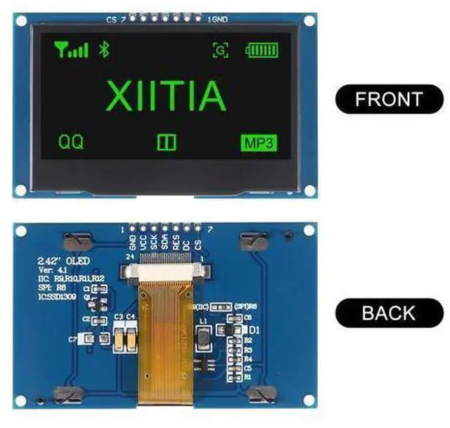 Alt view image 2 of 5 - XIITIA 2pcs 2.42 inch 128x64 OLED LCD Display Module SSD1309 7 Pin SPI/IIC I2C Serial Interface for Arduino UNO R3 (Green Light)