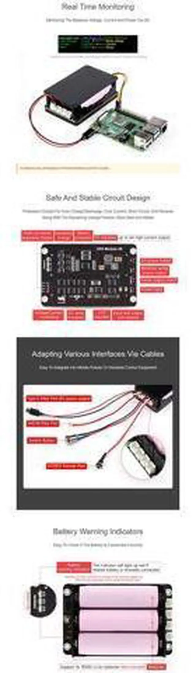 Alt view image 5 of 5 - Uninterruptible Power Supply UPS Module for for Raspberry Pi 4B+ 4B 3B+ 3B 2B+ Zero W WH Jetson Nano Supports Charging and Power Output at The Same Time 3S & 5V 5A Output