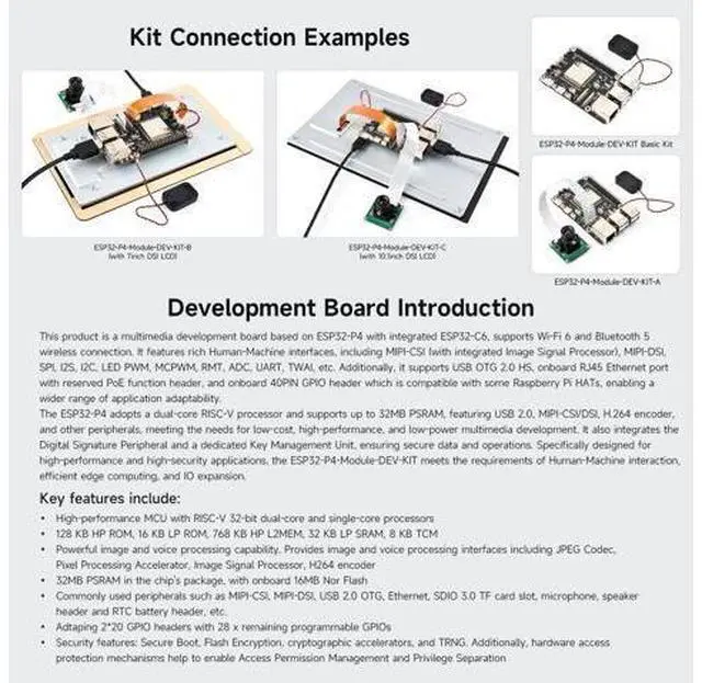 Alt view image 5 of 5 - Waveshare ESP32-P4-Module High-Performance Development Board, Based On ESP32-P4 and ESP32-C6, Supports Wi-Fi 6 and Bluetooth 5/BLE, Includes Speaker