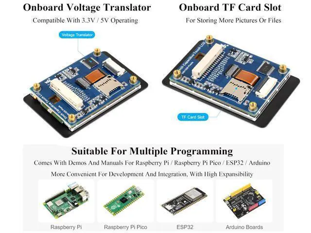 Alt view image 4 of 5 - 2inch IPS Touch Screen Compatible with Raspberry Pi 5/4B/3B+/3B/Pi Zero/Zero W/Pi Zero 2W/Pico/Pico W/Pico 2/Pico 2W/ ESP32, 240x320 Resolution Capacitive Touch LCD Display, I2C SPI Interface