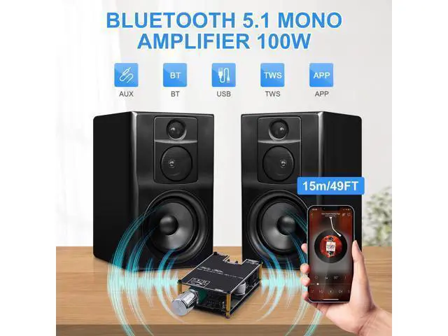 Alt view image 2 of 6 - Bluetooth Amplifier 100W Mono AMP Mini Audio Power Amplifier Module with TWS Box Matching Function, BT/AUX/USB Input, DC 7-24V DIY Speaker System Amplifiers Kit for Home Car