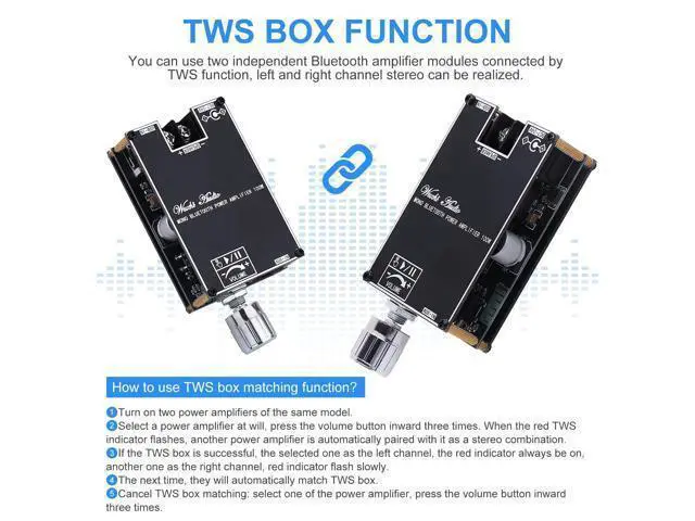 Alt view image 3 of 6 - Bluetooth Amplifier 100W Mono AMP Mini Audio Power Amplifier Module with TWS Box Matching Function, BT/AUX/USB Input, DC 7-24V DIY Speaker System Amplifiers Kit for Home Car