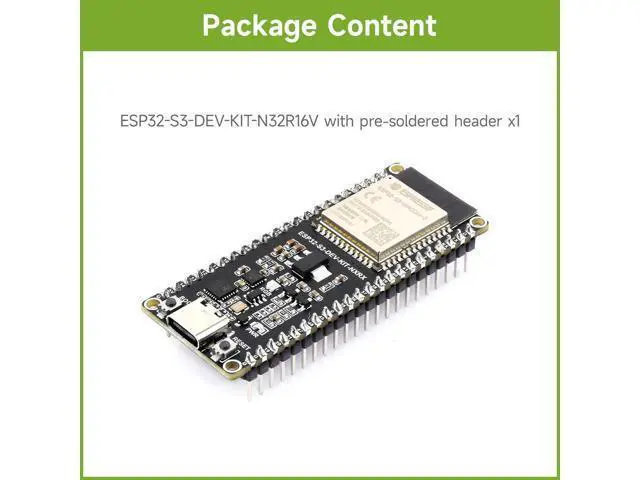 Alt view image 2 of 5 - Waveshare ESP32-S3 Microcontroller, 2.4GHz Wi-Fi Development Board, 240MHz Dual Core Processor, ESP32-S3-WROOM Module,32MB Flash and 16MB PSRAM, with Pre-soldered Headers