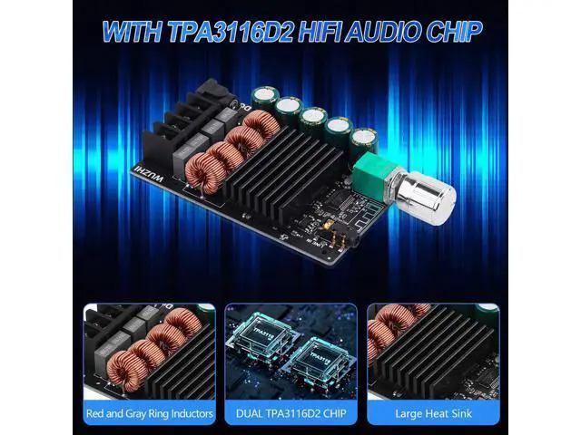 Alt view image 2 of 6 - Bluetooth 5.0 Audio Amplifier Board, 100W x 2 2.0 Channel Mini HiFi Power Amplifier Receiver with Volume Control, BT and AUX Inputs, DC 5-27V Stereo AMP Module for Home DIY Speakers
