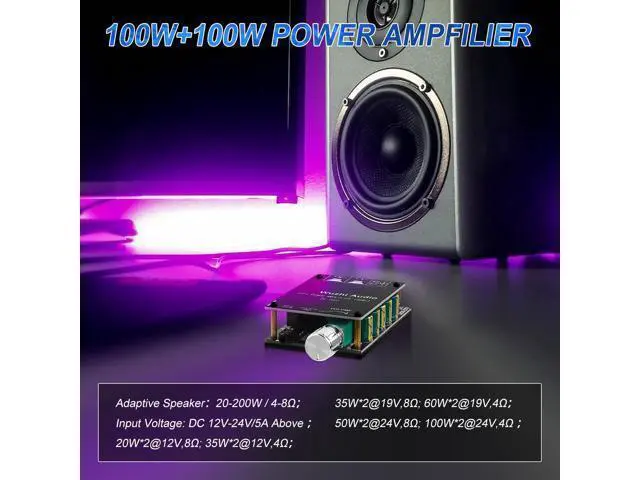 Alt view image 4 of 6 - Bluetooth 5.0 Audio Amplifier Board, 100W x 2 2.0 Channel Mini HiFi Power Amplifier Receiver with Volume Control, BT and AUX Inputs, DC 5-27V Stereo AMP Module for Home DIY Speakers