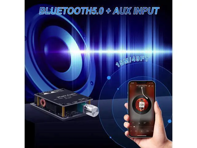 Alt view image 3 of 6 - Bluetooth 5.0 Audio Amplifier Board, 100W x 2 2.0 Channel Mini HiFi Power Amplifier Receiver with Volume Control, BT and AUX Inputs, DC 5-27V Stereo AMP Module for Home DIY Speakers