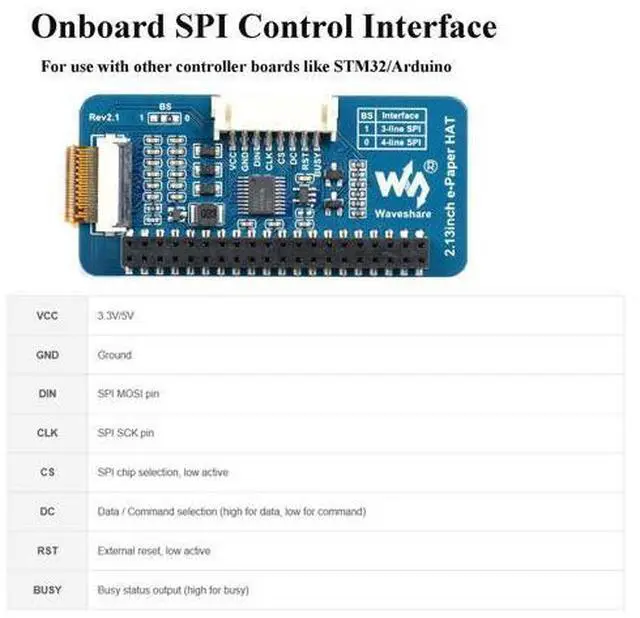 Alt view image 4 of 5 - 2.13inch E-Ink Display HAT V4 Version, Black/White Two-Color 250x122 Pixel E-Paper Module for Raspberry Pi 5/ 4B/3B+/3B/2B/A+/Zero W/WH/Zero 2 W/Jetson Nano SPI Interface, Support Partial Refresh