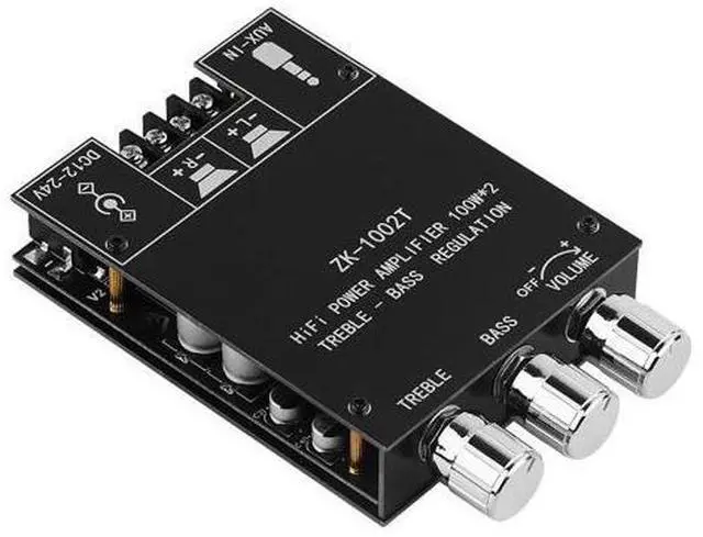 Main image of Bluetooth Amplifier Board 2.0CH 100W*2 Mini Audio AMP with Treble and Bass Control, BT and AUX Inputs, DC 9-24V Stereo AMP Module for Home Speakers, Update Version APP Control