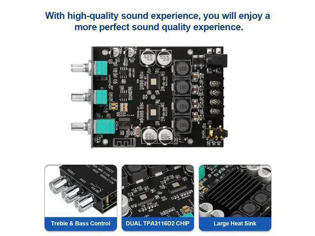 Alt view image 3 of 6 - Bluetooth Amplifier Board 2.0CH 100W*2 Mini Audio AMP with Treble and Bass Control, BT and AUX Inputs, DC 9-24V Stereo AMP Module for Home Speakers, Update Version APP Control